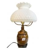 BARREL CENTER LAMP W/ HOBNAIL GLASS SHADE