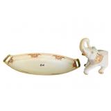 HAND PAINTED NIPPON BREAD DISH AND ELEPHANT