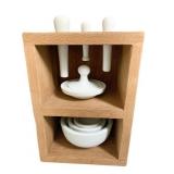 MORTAR AND PESTLE SET W/ WOOD STORAGE CASE 10" H