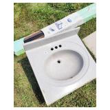 CULTURED MARBLE BATHROOM SINK. (25" X 22")