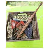 MILK CRATE WITH DRILL BITS, FILES, AND