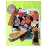 BOX OF MISC. SHOE POLISH SUPPLIES: BUFFING,