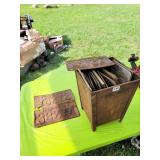 VINTAGE WASTE BASKET AND OVER 20 LICENSE PLATES