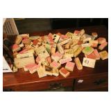 LOT OF WOODEN INK STAMPS FOR CRAFTING. (50+