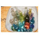 LOT OF MISC. GLASS BOTTLES AND JARS IN A 20.5" X