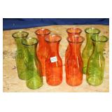 LOT OF 4 ORANGE AND 4 GREEN GLASS CARAFES