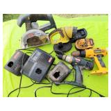 LOT OF RYOBI AND DEWALT CIRCULAR SAW, LIGHT,