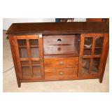 TV CABINET WITH GLASS DOORS AND 2 DRAWERS