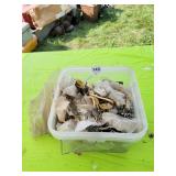 BUCKET OF MISCELLANEOUS HANDLES, DOORSTOPS, AND