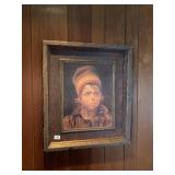 PRINT ON BOARD BIG BROWN EYES 27X23 UNUSUAL GOLD