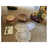 HANDLED BASKET WITH DOILIES SNAPSHOT ALBUM AND