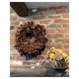 PINECONE WREATH AND 2 FLOWER ARRANGEMENTS