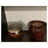 2 GLAZED PLANTERS WITH LINERS