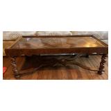 BAKER SOLID WOOD COFFEE TABLE 50X24 TURNED LEGS