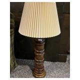 TURNED WOOD TABLE LAMP PLEATED SHADE