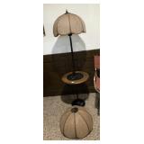 WOOD TABLE FLOOR LAMP WITH BROWN WICKER SHADE