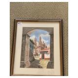 CASTLE THROUGH AN ARCHWAY WATERCOLOR SIGNED