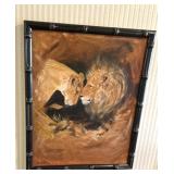 LION PAINTING IN BAMBOO STYLE FRAME