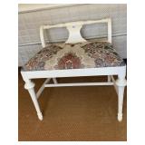 WHITE VANITY BENCH W/ NEWLY UPHL. SEAT