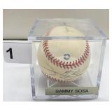 SAMMY SOSA AUTOGRAPHED BASEBALL IN DISPLAY CASE