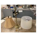 BRASS BASE LAMP AND 2 NON-MATCHING SHADES
