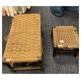 OTTOMANS WOODEN WITH WOVEN TOPS SOME DAMAGE 25 W