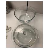 ANCHOR HOCKING MIXING BOWL, COVERED CASSEROLE