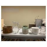 COPPER PLANTER AND GLASS HANDLED PITCHER