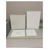 4 CANVASES, 2 WITH SKETCHES ALREADY, OTHERS BLANK