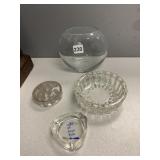 GLASS ASHTRAY AND FISHBOWL