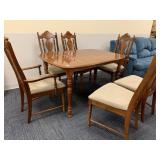 DINING TABLE AND 6 CHAIRS UPHL. 6 CHAIRS AND