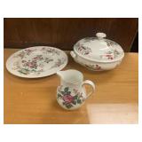 WEDGWOOD PLATE, COVERED VEGETABLE BOWL CHIPPED,