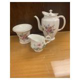 ROYAL CROWN DERBY TEAPOT, VASE, ENGLAND CREAMER