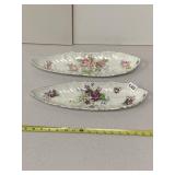 16" HAND PAINTED PORCELAIN SERVING DISHES, FENTON