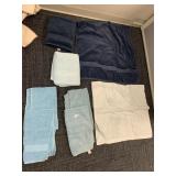 NAVY BLUE BATH SHEET, WHITE BATH TOWEL, BLUE BATH