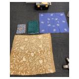EMBROIDERED BURLAP SQUARE TABLE COVER, BLUE WITH