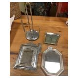 PAPER TOWEL RACK, POTTERY BARN CLOCK, MIRRORS