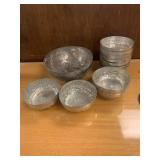 SILVER ON COPPER BOWL WITH 11 SMALLER METAL BOWLS