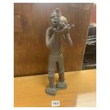 METAL STATUE MAN HOLDING BIRD 15" H