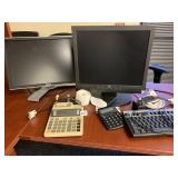 HP KEYBOARD, 2 MONITORS AND CALCULATOR