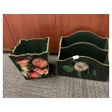 HAND PAINTED ROSE MOTIF WOOD TRASH BIN AND DESK