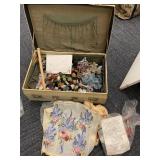 VINTAGE SUITCASE WITH NEEDLEPOINT YARN AND CANVAS