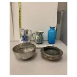 FENTON BONE CHINA PITCHER, HAMMERED ALUMINUM