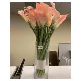 FAUX FLOWERS IN GLASS VASE