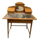SMALL WRITING DESK MIRRORED BACK LEATHER INSERT