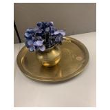 BRASS VASE 5" H, BRASS TRAY 14"