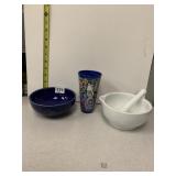 PORCELAIN MORTAR AND PESTLE, PORTUGAL HAND