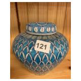 INDIA GLAZED POTTERY VASE 8IN DIAMETER SIGNED ON