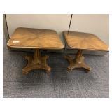 MCM ROUNDED EDGE BURLED CARVED COLUMN TABLES 22"
