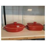 RACHAEL RAY RED CASSEROLES WITH LIDS, LOOK UNUSED